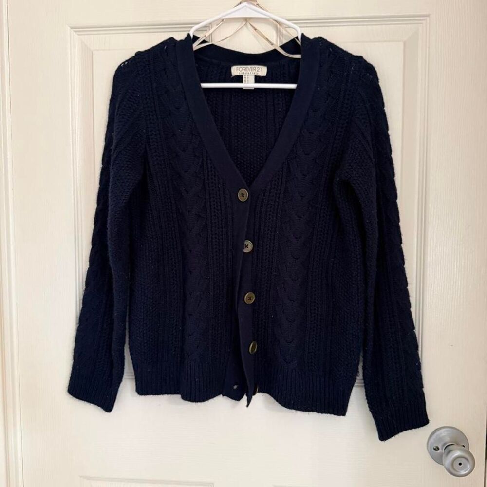 Forever-21 Women's Navy and Blue Cardigan